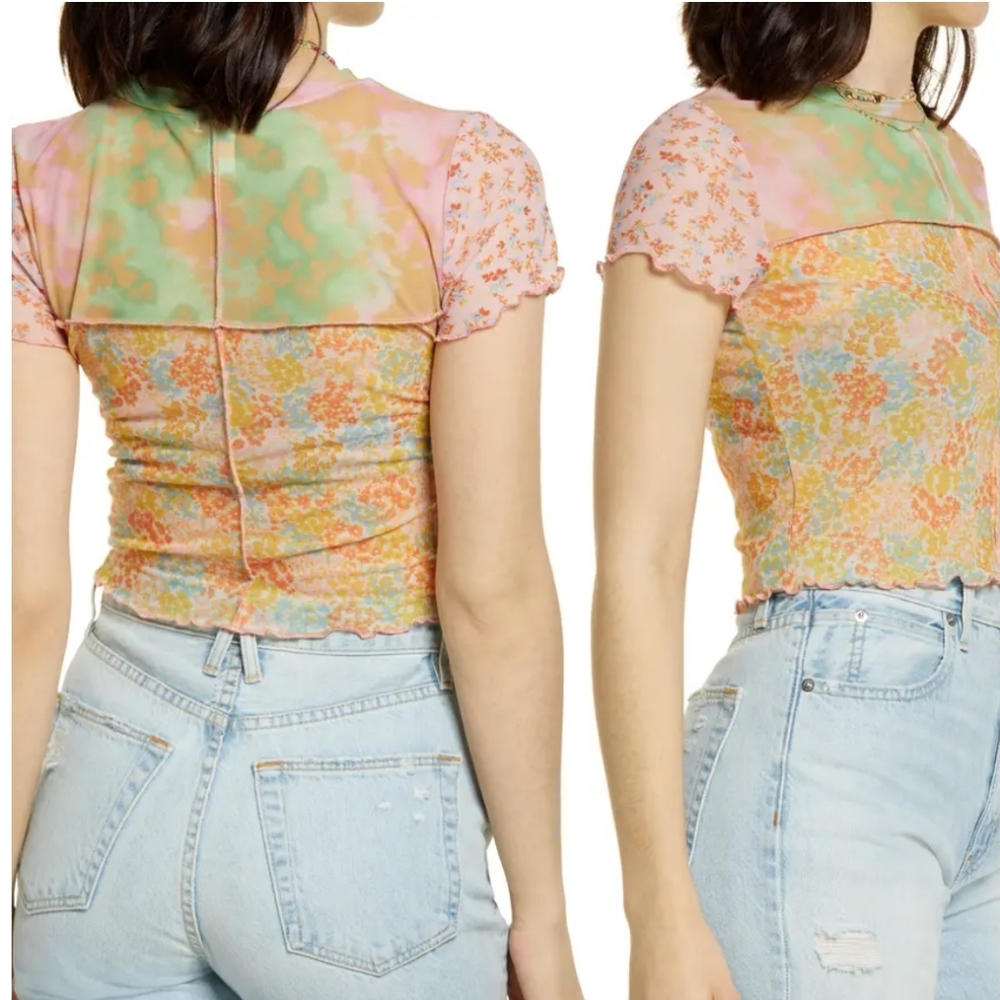 BP Pink Multi Patchwork Mesh Top - Picture 2 of 5